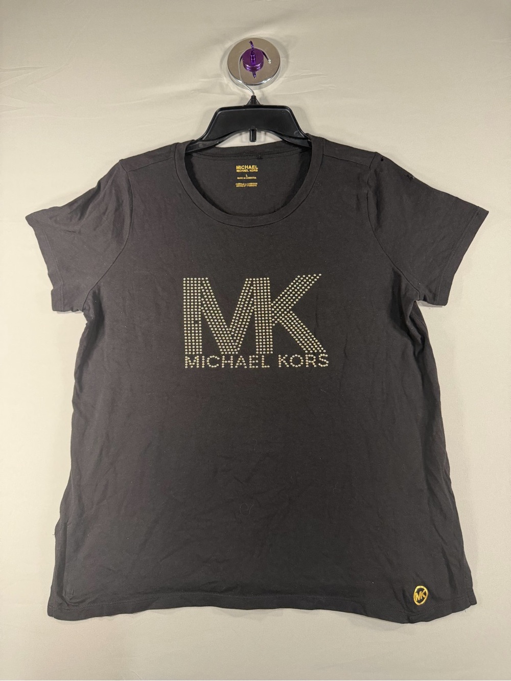 Michael Kors Black T-Shirt with Studded MK Logo